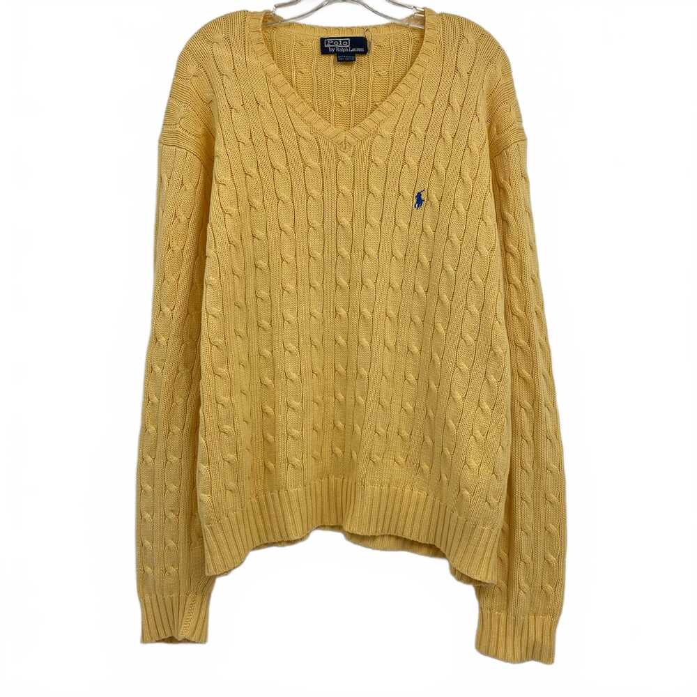 Polo Ralph Lauren Yellow Cable Knit V-Neck Sweater | XL Regular